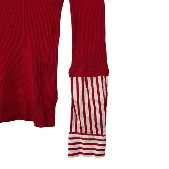 Anne Klein Layered Collar Striped Shirt Sweater | Red | Size M - Picture 3 of 8